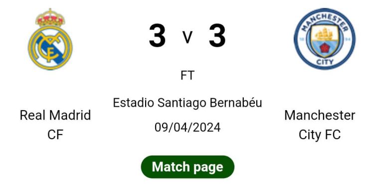 A Night of Thrills and Missed Chances: Real Madrid Hold City to a 3-3 Draw in Champions League Epic (LIVE UPDATES)