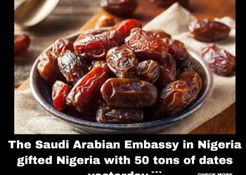 “`The Saudi Arabian Embassy in Nigeria gifted Nigeria with 50 tons of dates yesterday.“`